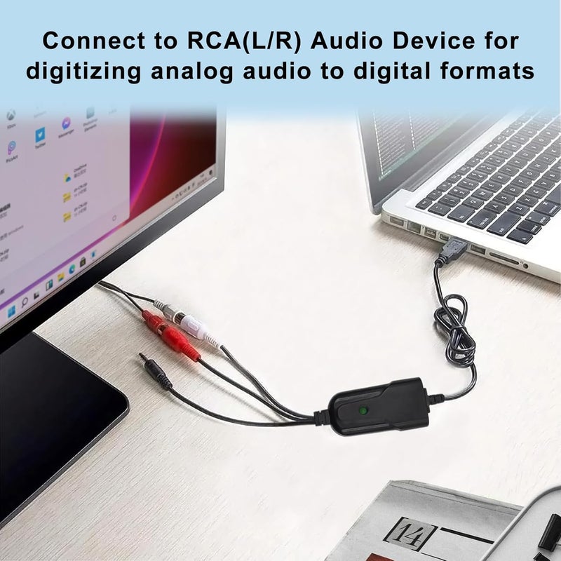 Wiistar USB2.0 Audio Capture Card RCA L/R+3.5mm Audio to USB up to 96kHz Wave/MP3 for Tape MD CD Player Phono Laptop - Image 4
